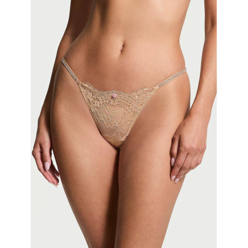 Трусики Victoria’s Secret Shine Strap Lace V-String Panty Praline