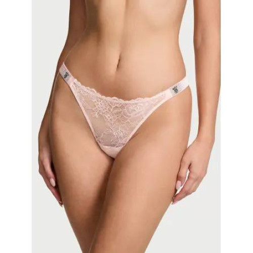 Трусики Victoria’s Secret Scattered Shine Strap Lace Thong Panty Angel Pink