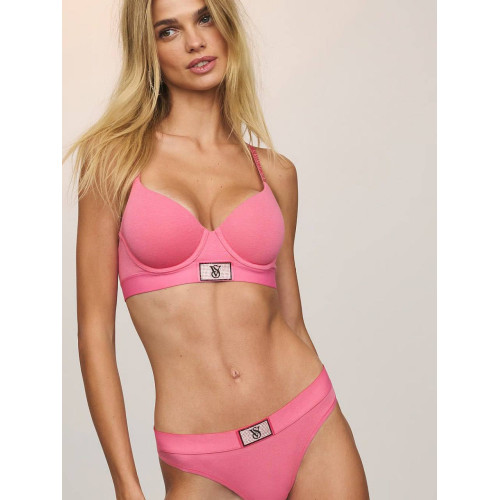Трусики Victoria’s Secret Logo Cotton Shine Patch Velvet Thong Panty
