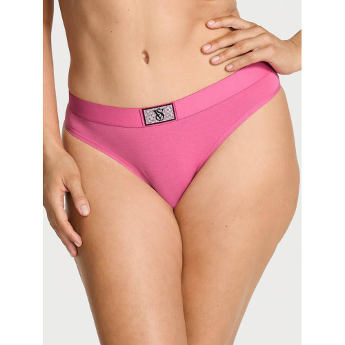 Трусики Victoria’s Secret Logo Cotton Shine Patch Velvet Thong Panty