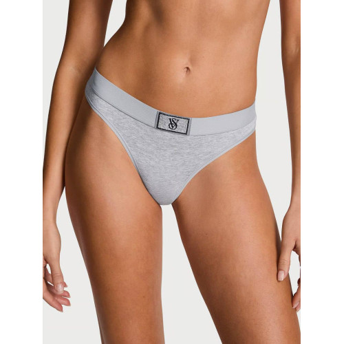 Трусики Victoria’s Secret Logo Cotton Shine Patch Velvet Thong Panty