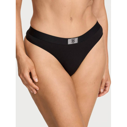 Трусики Victoria’s Secret Logo Cotton Shine Patch Velvet Thong Panty