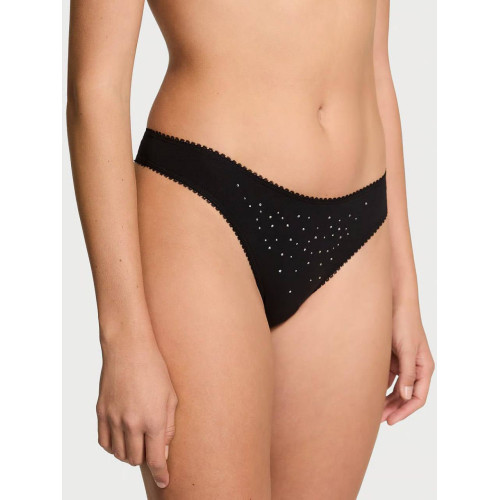 Трусики Victoria’s Secret Stretch Cotton Sparkle High-Leg Scoop Thong Panty Black