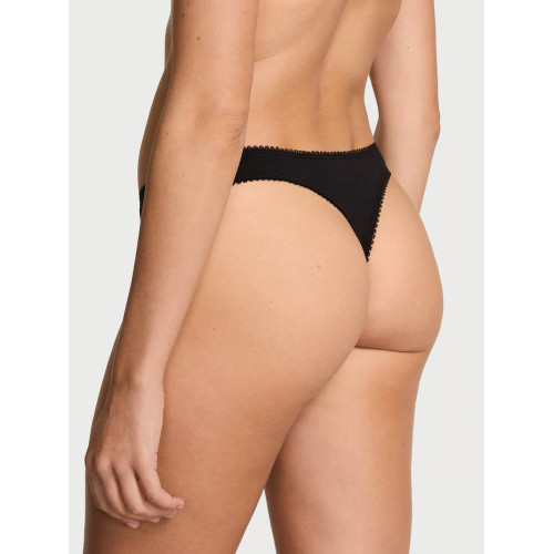Трусики Victoria’s Secret Stretch Cotton Sparkle High-Leg Scoop Thong Panty Black