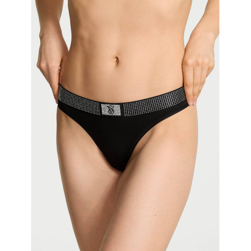 Трусики Victoria’s Secret Cotton Shine-Waist Cotton Thong Panty Black