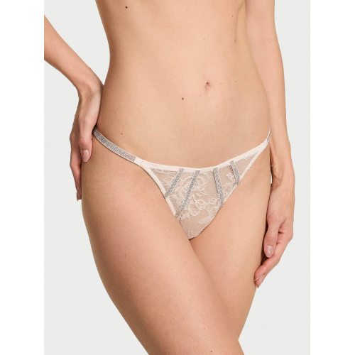 Трусики Victoria’s Secret VERY SEXY Gradient Shine Strap Rose Lace V-String Panty Coconut White