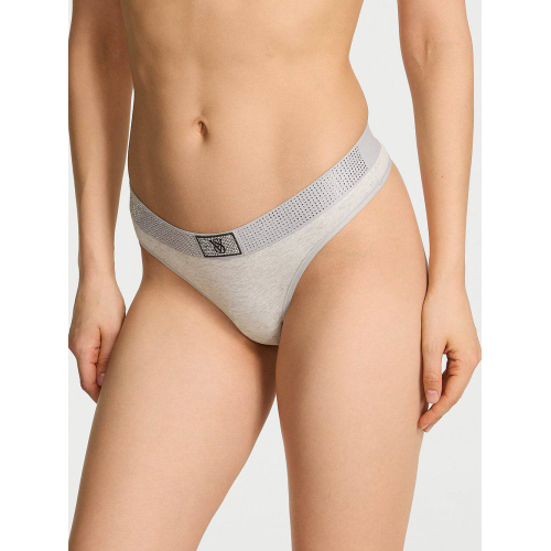 Трусики Victoria’s Secret Cotton Shine-Waist Cotton Thong Panty Stone Htr Grey