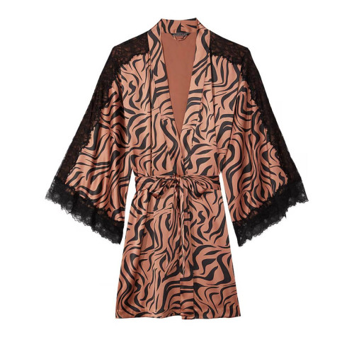 Сатиновий Халат Victoria's Secret Luxe Satin Lace Inset Robe Zebra 