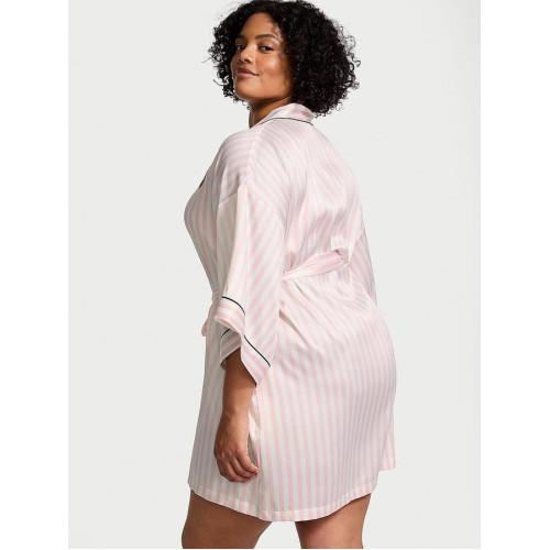 Сатиновий халат Victoria's Secret Satin Piped Robe Pink Iconic Strape