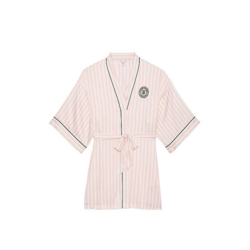 Сатиновий халат Victoria's Secret Satin Piped Robe Pink Iconic Strape