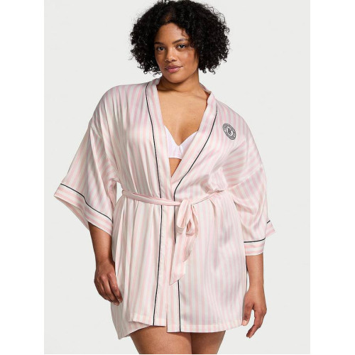 Сатиновий халат Victoria's Secret Satin Piped Robe Pink Iconic Strape