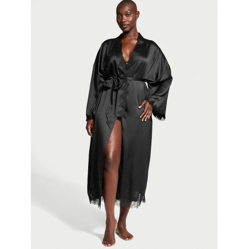 Сатиновий Халат Victoria’s Secret Satin Rose Lace Open-Back Long Robe