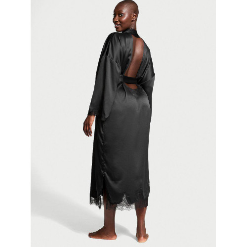 Сатиновий Халат Victoria’s Secret Satin Rose Lace Open-Back Long Robe