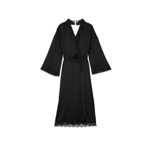 Сатиновий Халат Victoria’s Secret Satin Rose Lace Open-Back Long Robe
