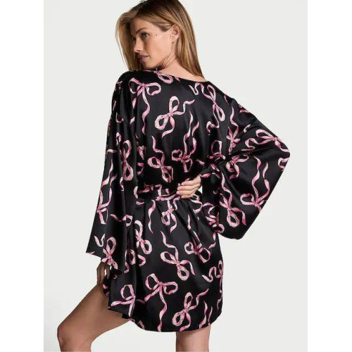 Сатиновый халат Victoria’s Secret Black Bows Satin Short Robe