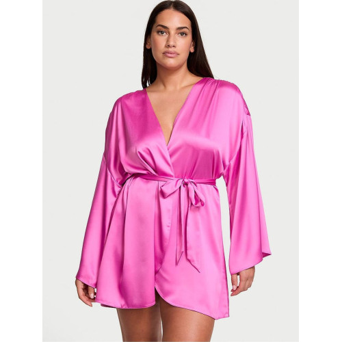 Сатиновый халат Victoria’s Secret New Peony Pink Satin Short Robe