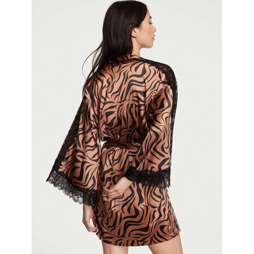 Сатиновий Халат Victoria's Secret Luxe Satin Lace Inset Robe Zebra 