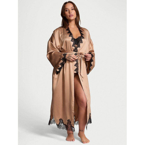 Сатиновий халат Victoria’s Secret Satin Rose Lace Open-Back Long Robe