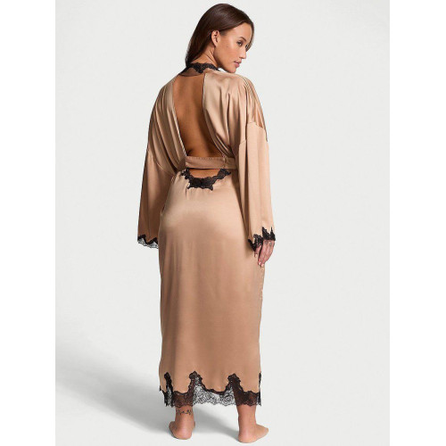 Сатиновий халат Victoria’s Secret Satin Rose Lace Open-Back Long Robe