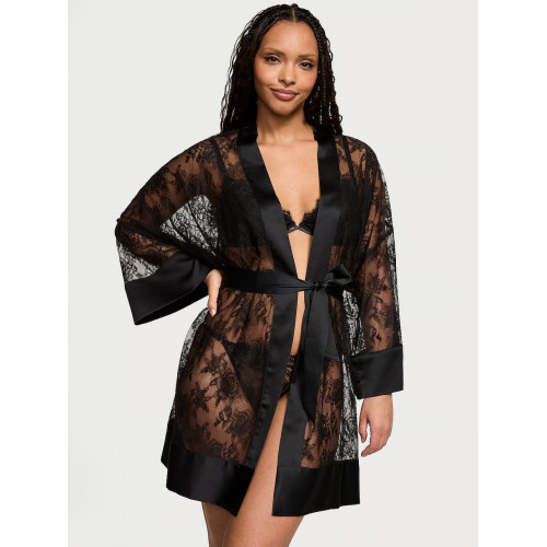 Мереживний халат Victoria’s Secret Rose Lace Satin-Trim Short Robe