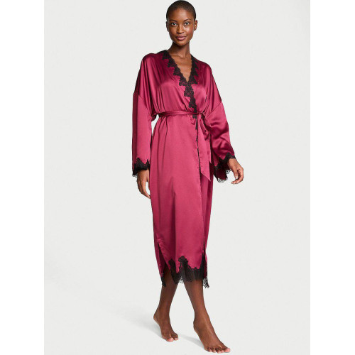 Сатиновий Халат Victoria’s Secret Satin Rose Lace Open-Back Long Robe