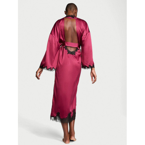 Сатиновий Халат Victoria’s Secret Satin Rose Lace Open-Back Long Robe