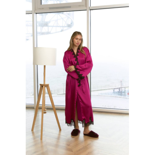 Сатиновий Халат Victoria’s Secret Satin Rose Lace Open-Back Long Robe