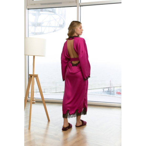 Сатиновий Халат Victoria’s Secret Satin Rose Lace Open-Back Long Robe