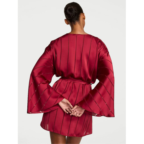 Сатиновий Халат Victoria’s Secret Red Lacquer Satin Sheer Stripe Short Robe