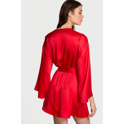 Сатиновий Халат Victoria’s Secret Satin Sparkle Bow Short Robe Red