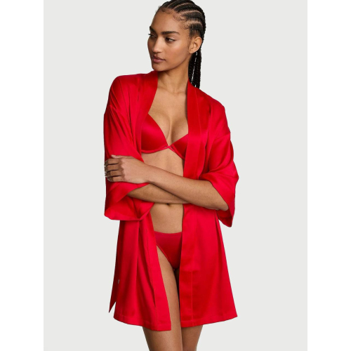 Халат Victoria’s Secret Signature Satin Short Piped Robe Red