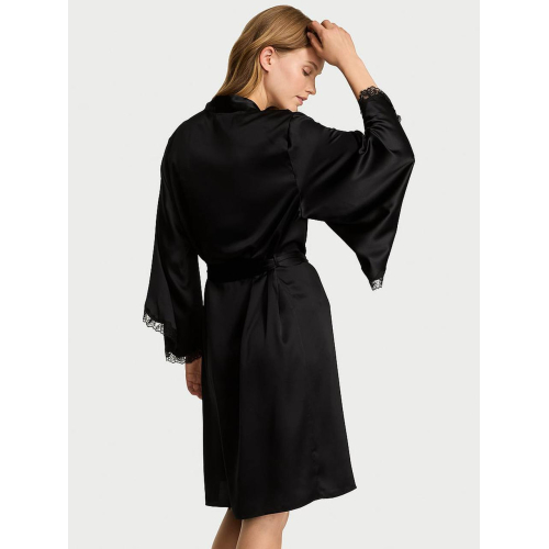 Халат Victoria’s Secret VERY SEXY Satin Rose Lace-Trim Midi Robe Black