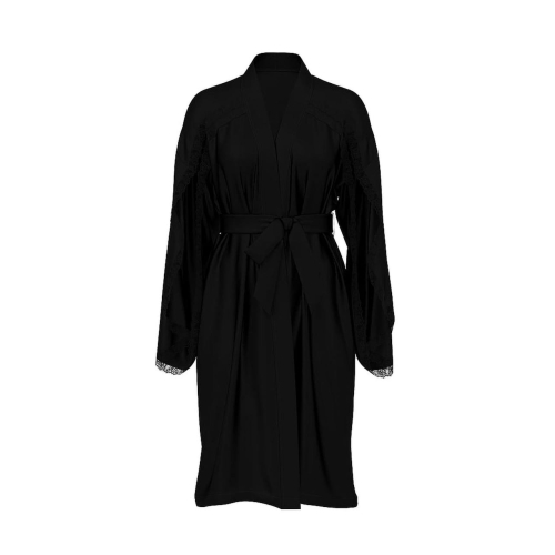 Халат Victoria’s Secret VERY SEXY Satin Rose Lace-Trim Midi Robe Black