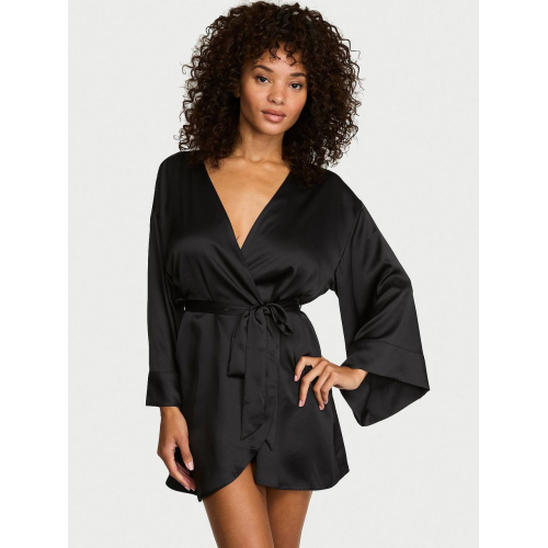 Сатиновий халат Victoria’s Secret Satin Short Robe Black